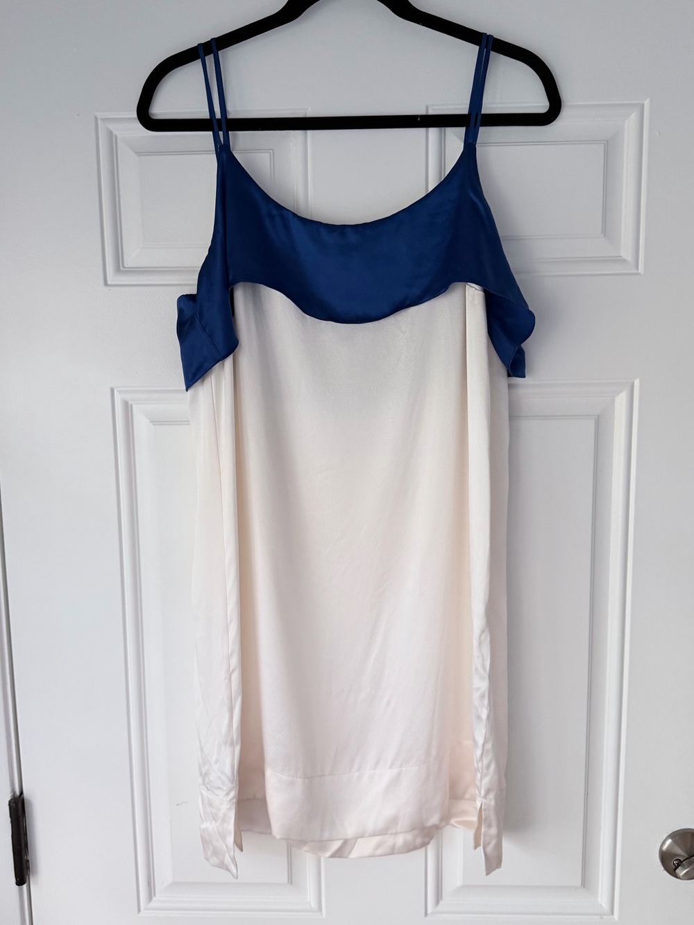 Sophia Graydon size L mini ivory white navy blue 100% silk dress luxury slip